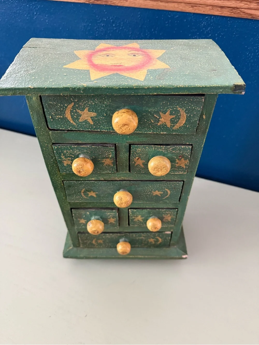 Vintage Celestial 7-Drawer Hand Painted Chest Jewelry Armoire Trinket Storage